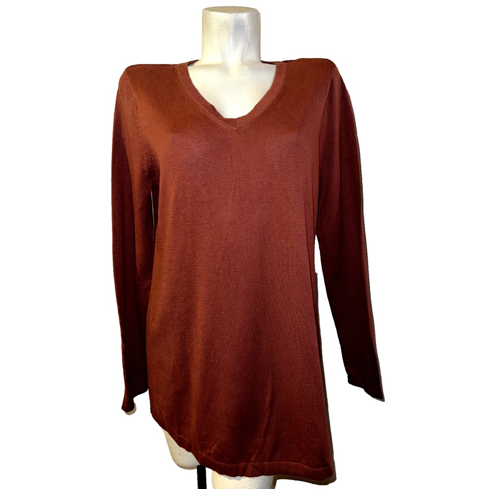 J. Jill Cinnabar Red V-Neck Long Sleeve Knit Tunic Sweater Womens Size M NEW